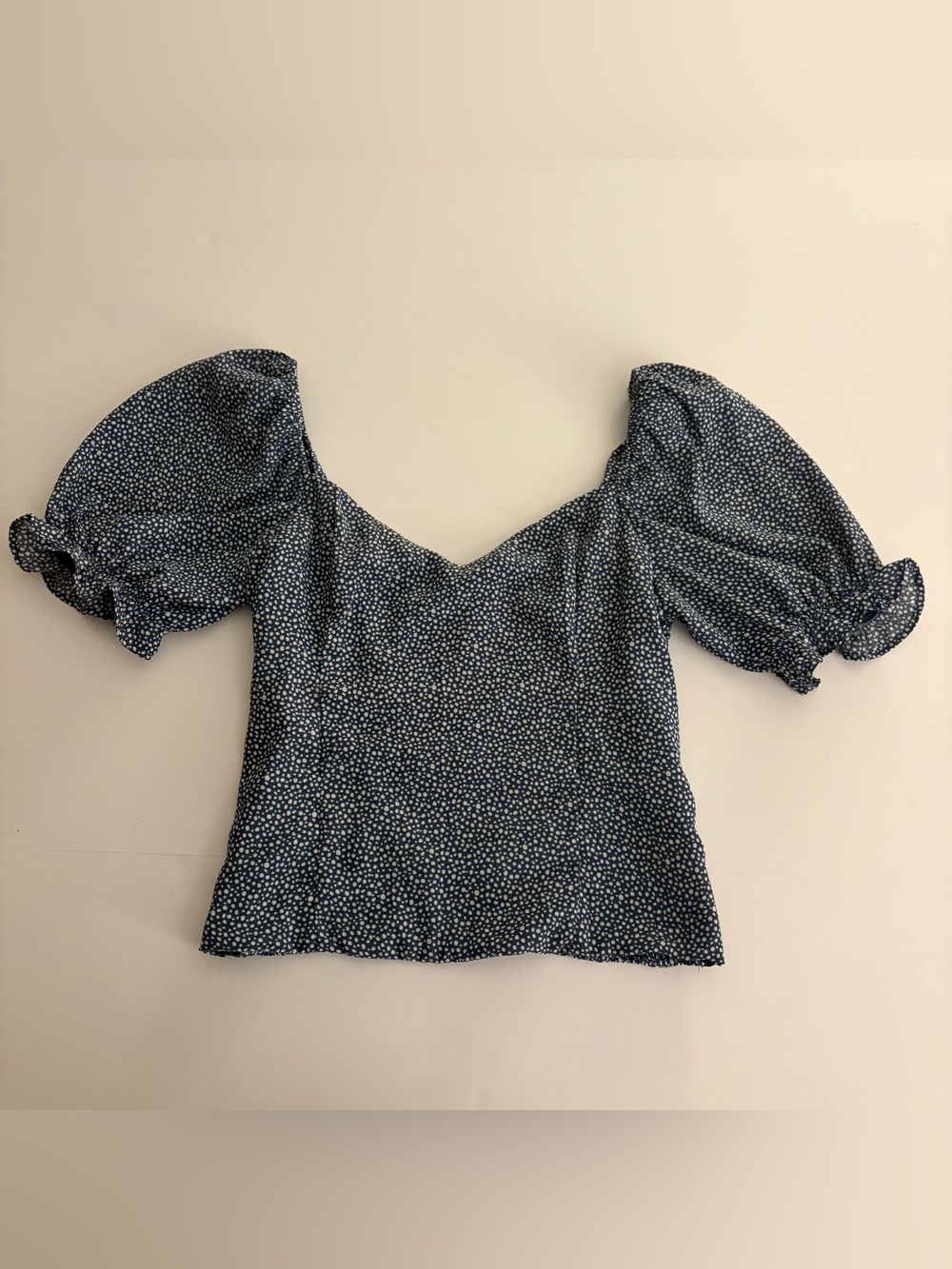 Abercrombie Navy Puff Sleeve Blouse in Dot Print